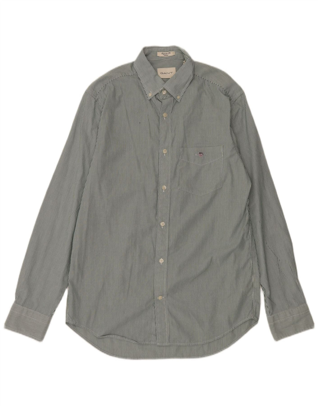Gant Herre Poplin Regular Fit skjorte størrelse 39/40 Medium Grøn nålestribet bomuld