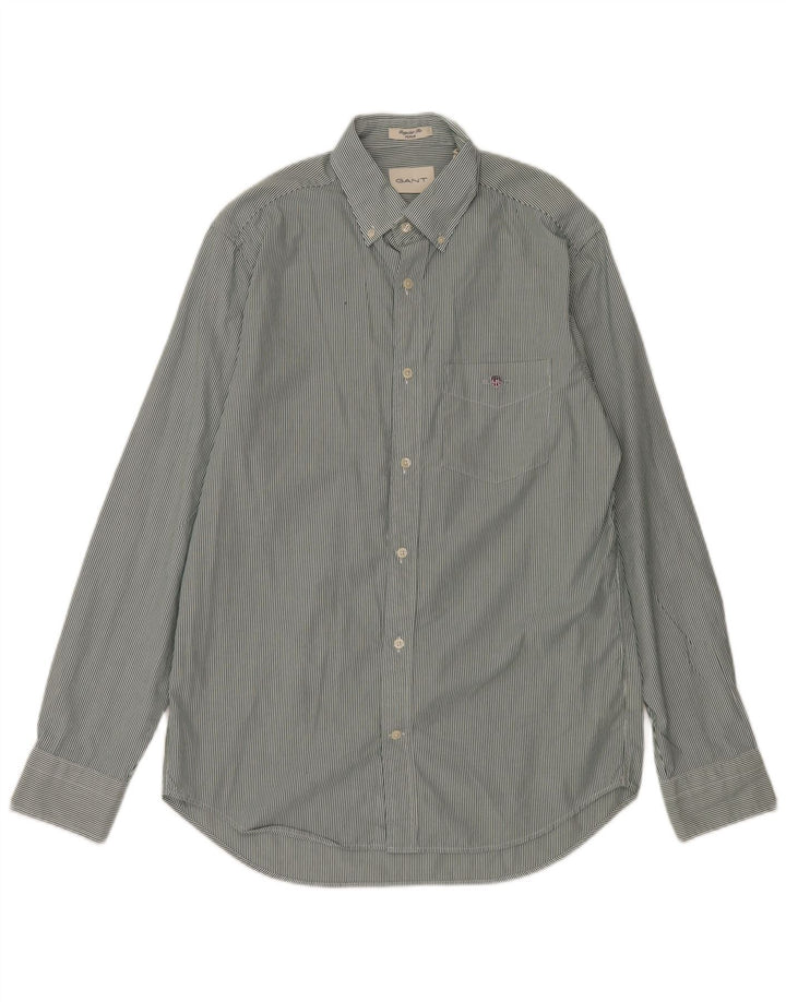 Gant Herre Poplin Regular Fit skjorte størrelse 39/40 Medium Grøn nålestribet bomuld
