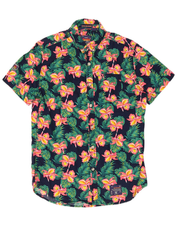 Superdry Kortærmet Herreskjorte Medium Marineblå Blomsterbomuld Hawaiiansk