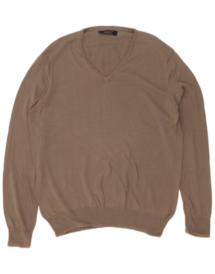 Zara Herre V-hals sweater mellemgrå