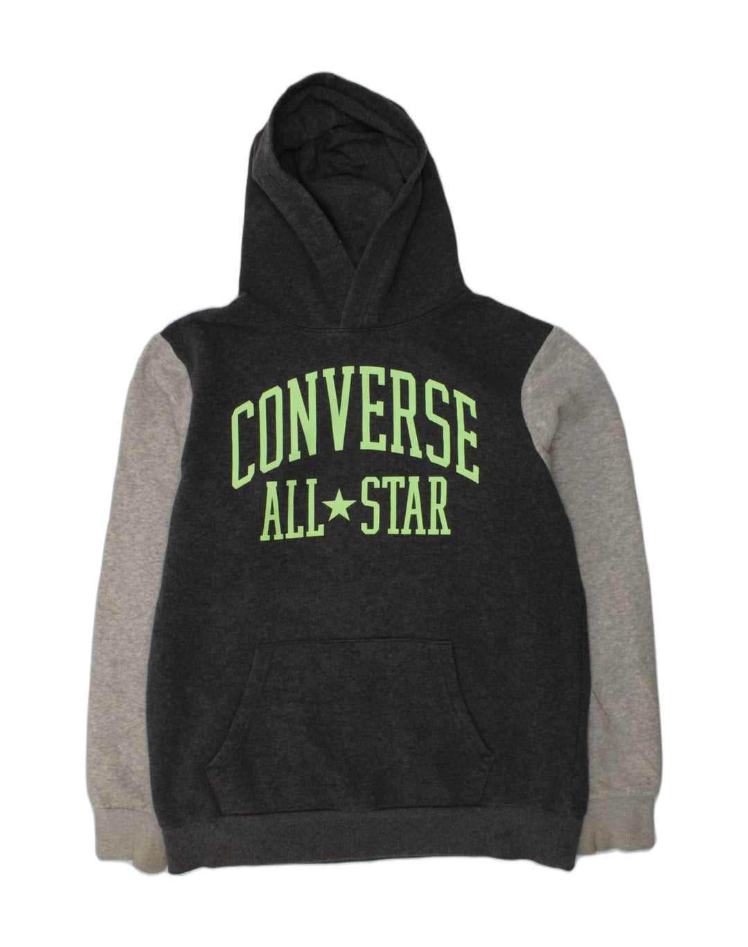 CONVERSE Boys Graphic Hoodie Jumper 13-14 Years XL Grey Colourblock Cotton | Vintage Converse | Thrift | Second-Hand Converse | Used Clothing | Messina Hembry 
