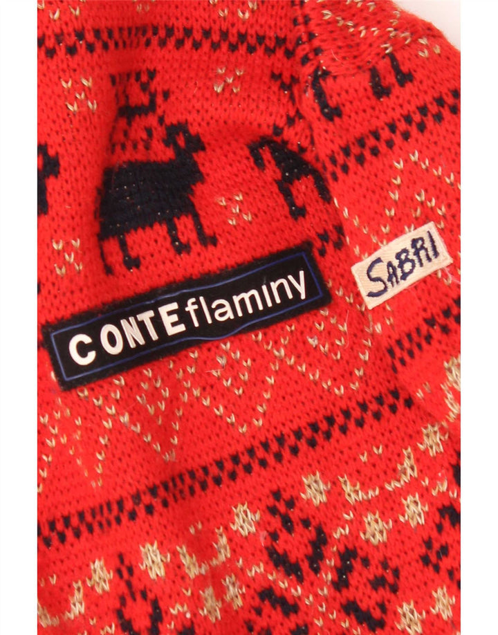 Vintage Herre Crew Neck trøje Sweater Large Red Fair Isle Wool