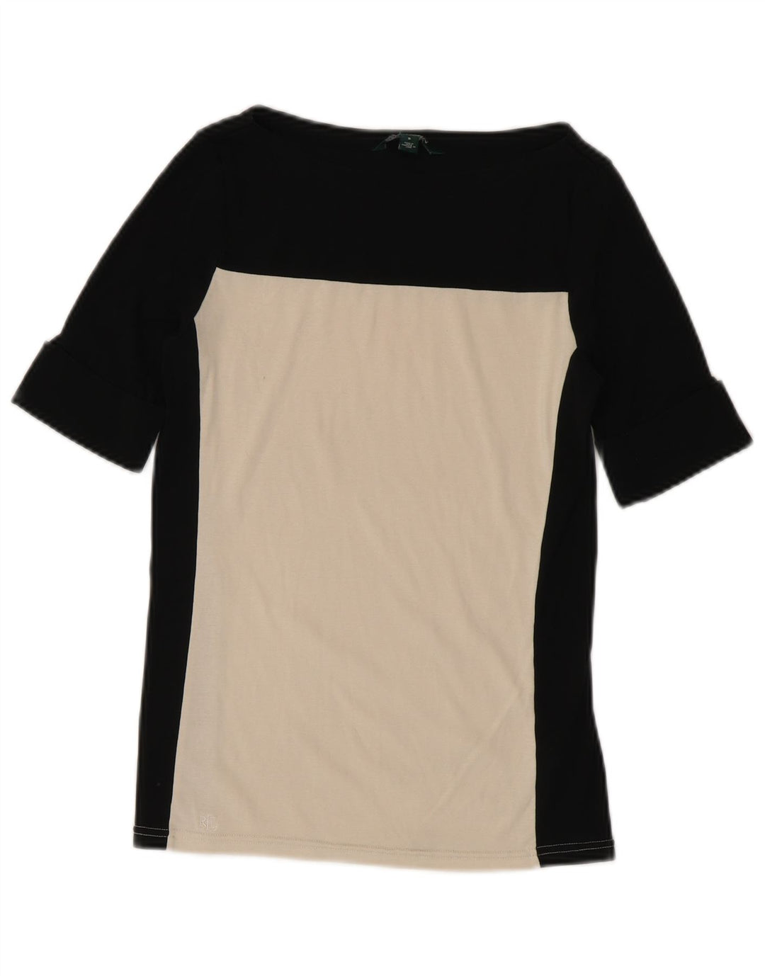 RALPH LAUREN Dame T-Shirt Top UK 10 Small Black Colourblock Bomuld