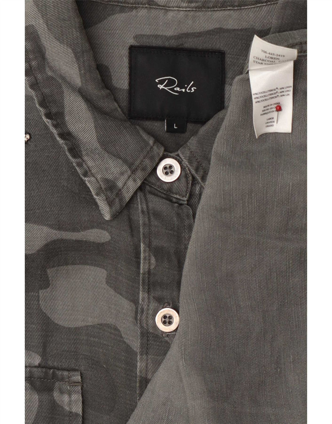 Rails Dame Denim Skjorte Stor Grå Camouflage Lyocell