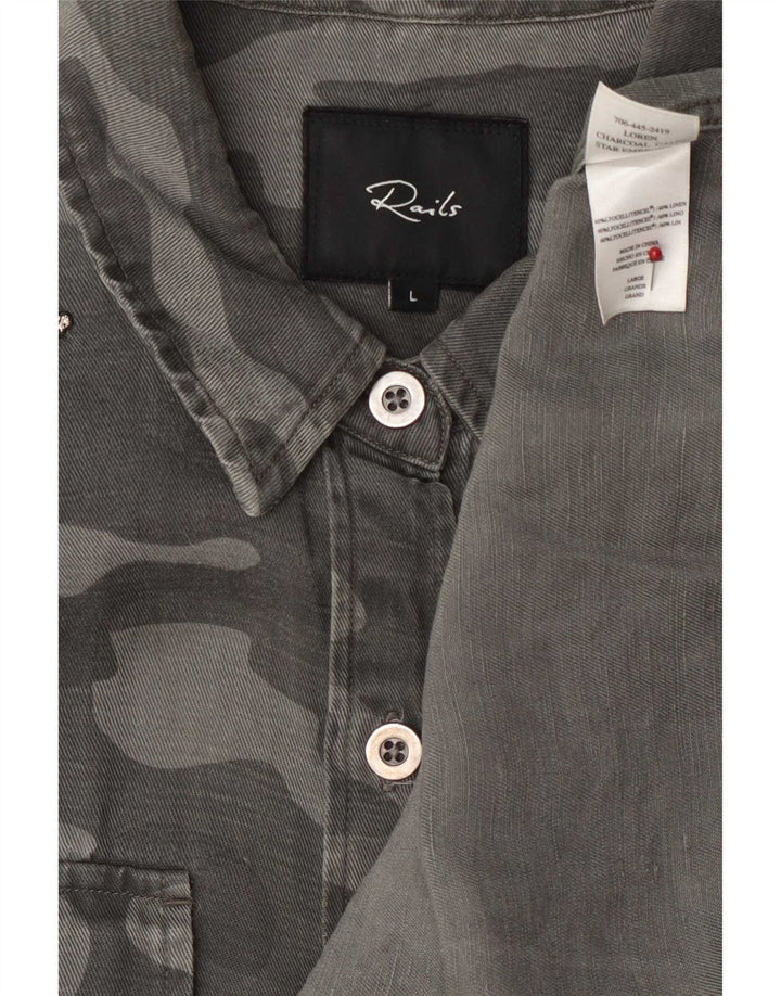 Rails Dame Denim Skjorte Stor Grå Camouflage Lyocell