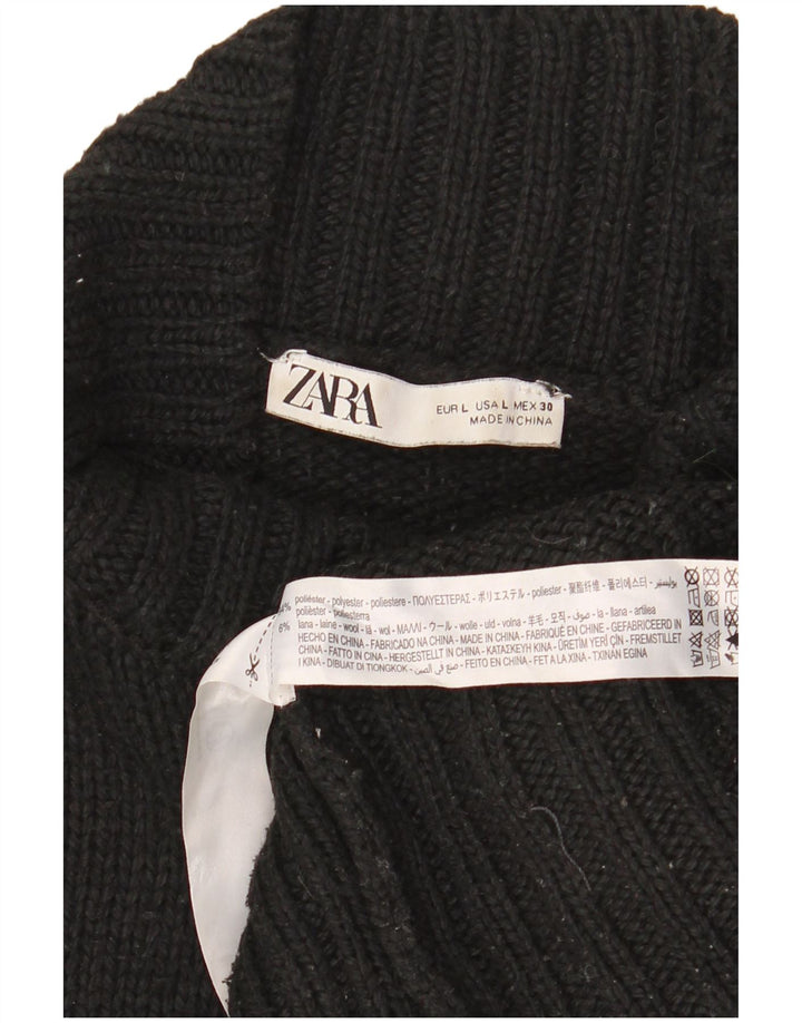 Zara Dame Oversized Turtle Neck Jumper Sweater UK 16 Large Black