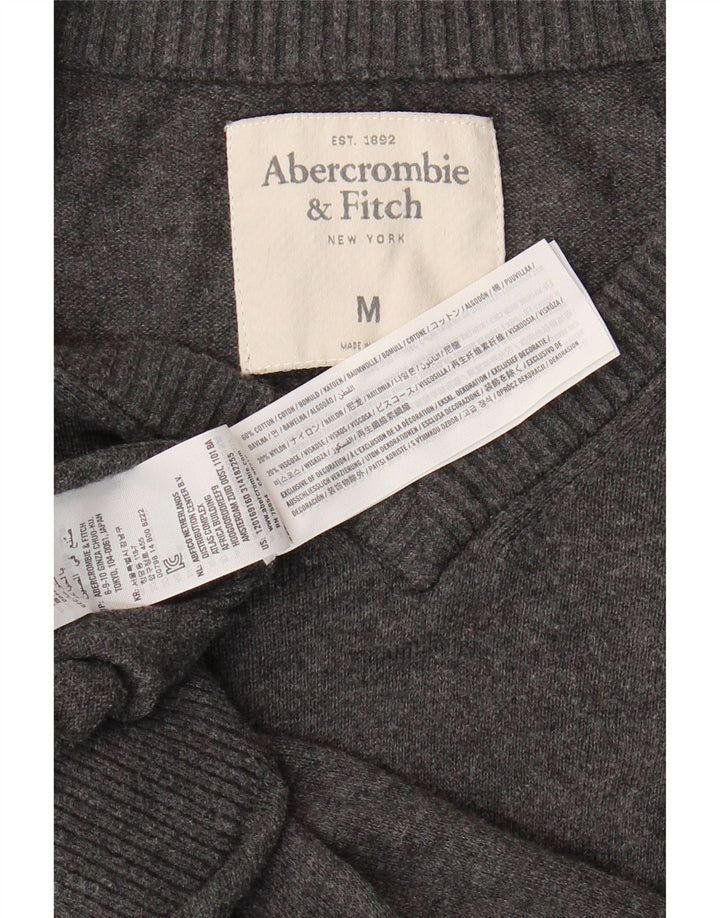 Abercrombie & Fitch Herre V-hals sweater mellemgrå bomuld
