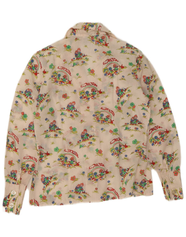 Vintage Kvinders grafisk skjorte UK 14 Medium White Floral Bomuld