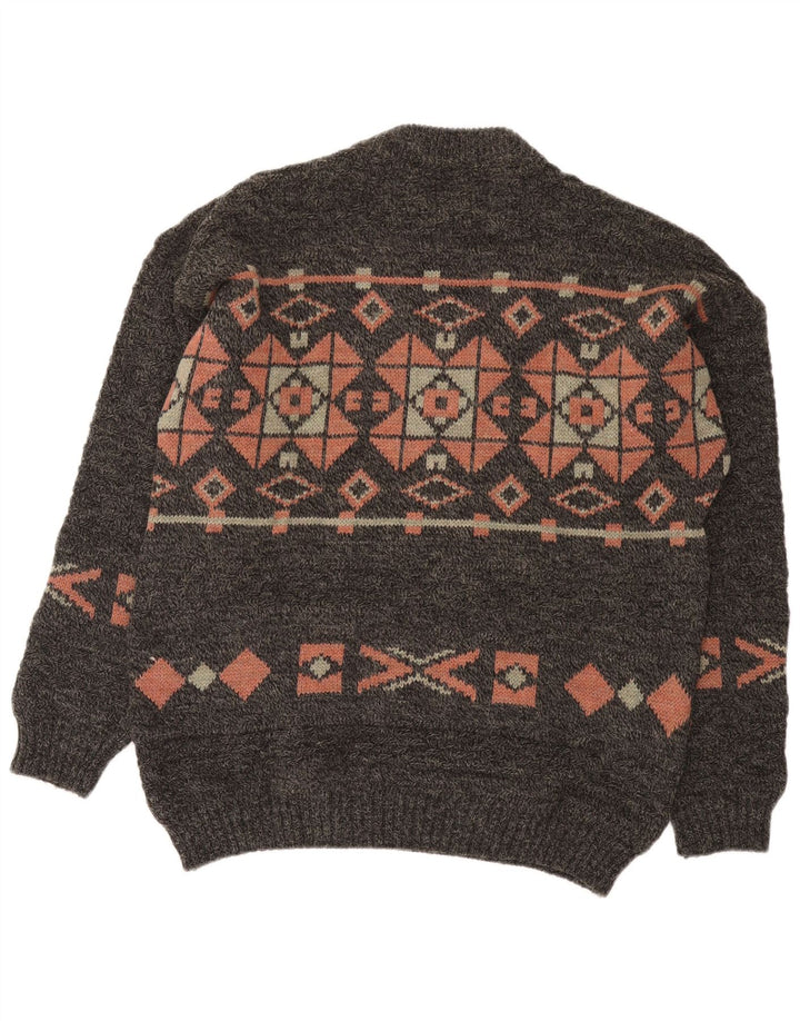 Vintage Herre rund hals sweater Large Grey Fair Isle