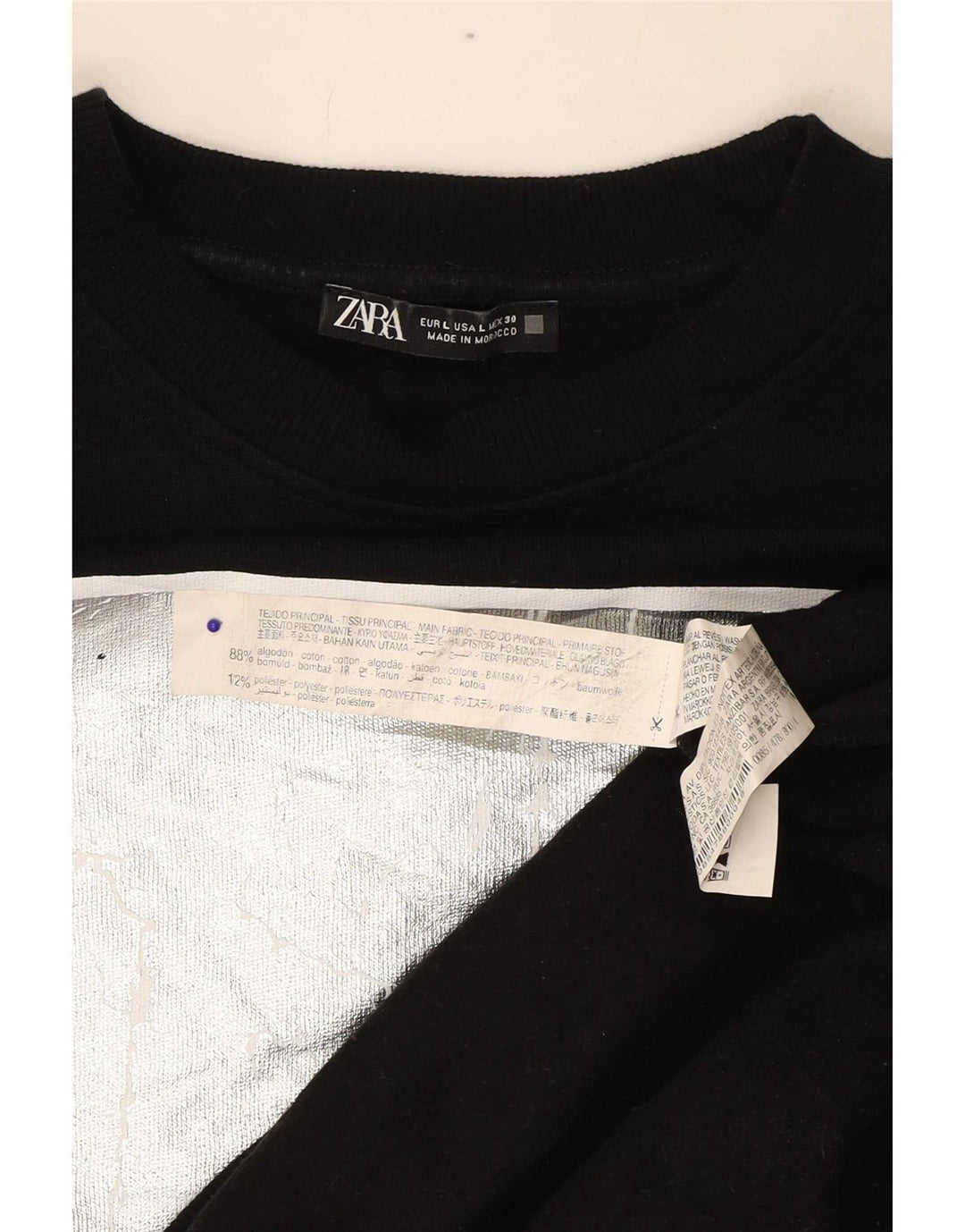 Zara Dame Grafisk Oversized Sweatshirt Jumper UK 16 Stor Sort Bomuld