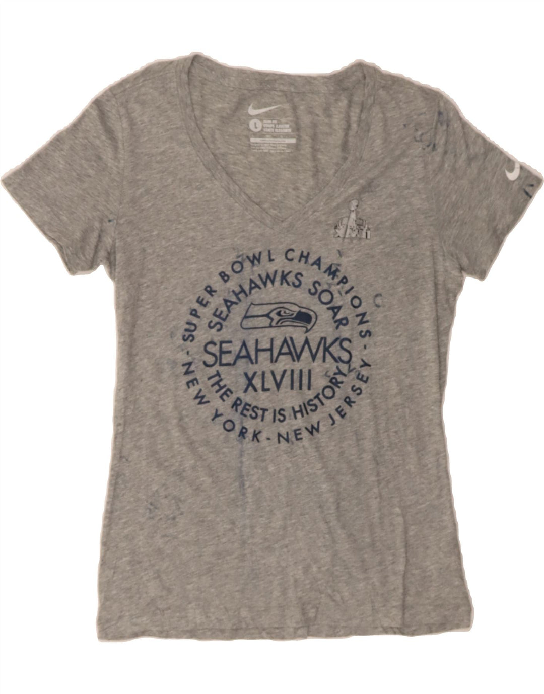 NIKE Womens Slim Fit Graphic T-Shirt Top Large  Grey Polyester Vintage Nike and Second-Hand Nike from Messina Hembry 