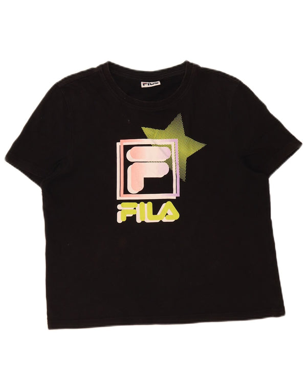 Fila Dame Crop Grafisk T-Shirt Top UK 12 Medium Sort Bomuld