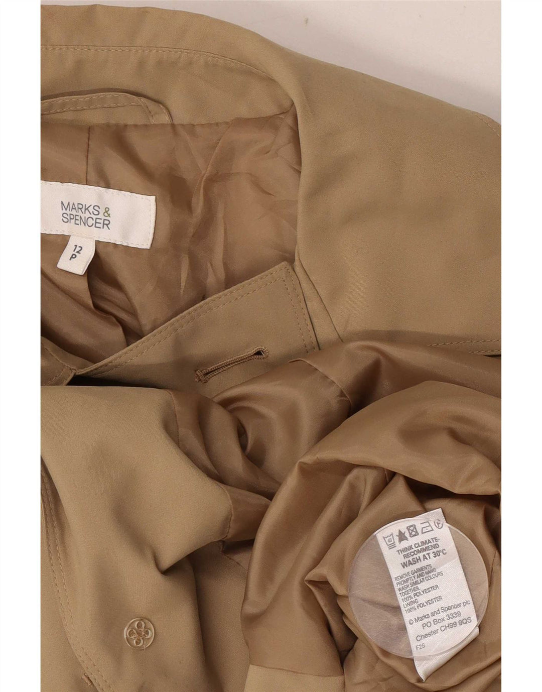 Marks & Spencer Womens Petite Trench Coat UK 12 Medium Khaki Polyester