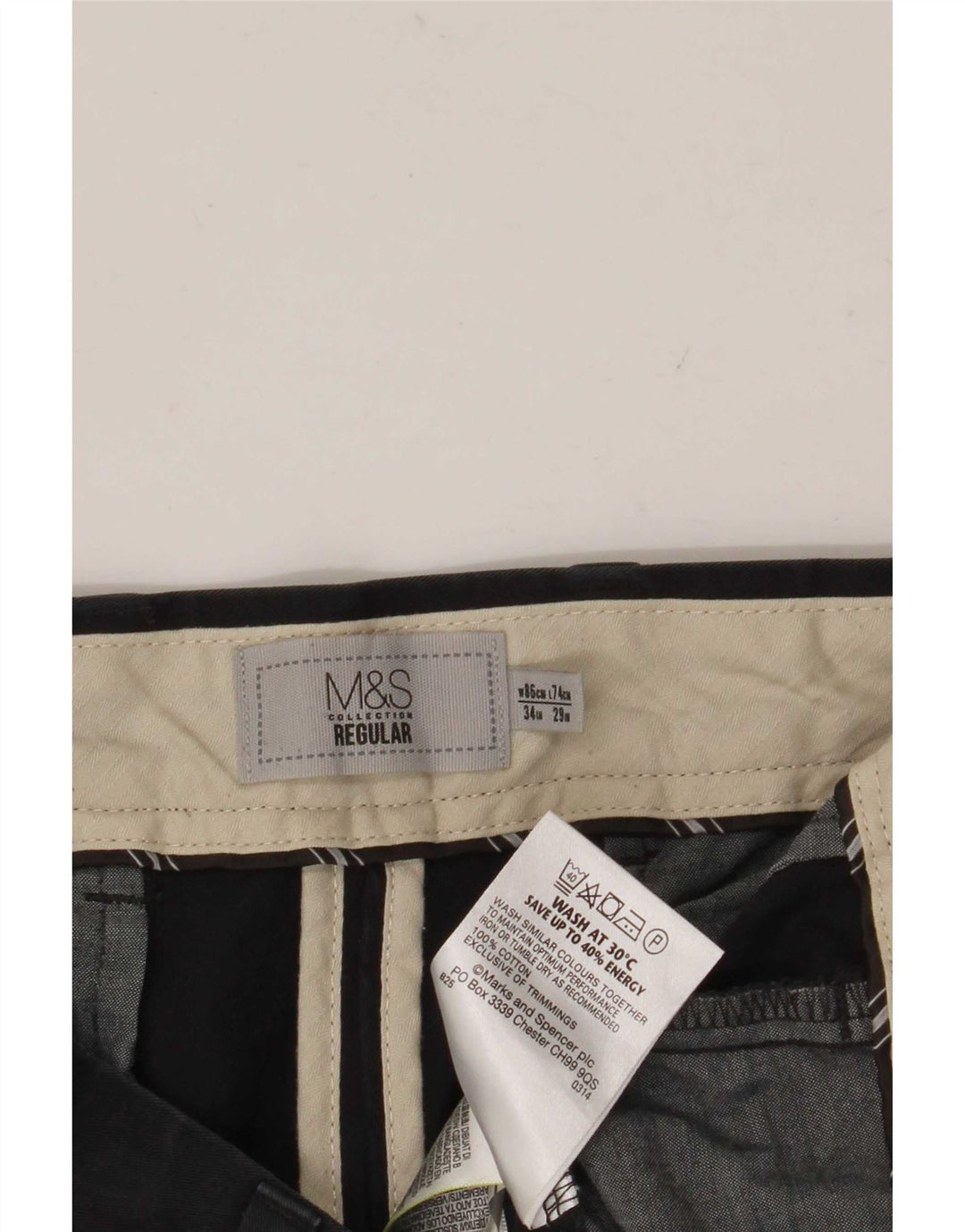 Marks & Spencer Herre Regular Fit Chinobukser W34 L29 Sort bomuld