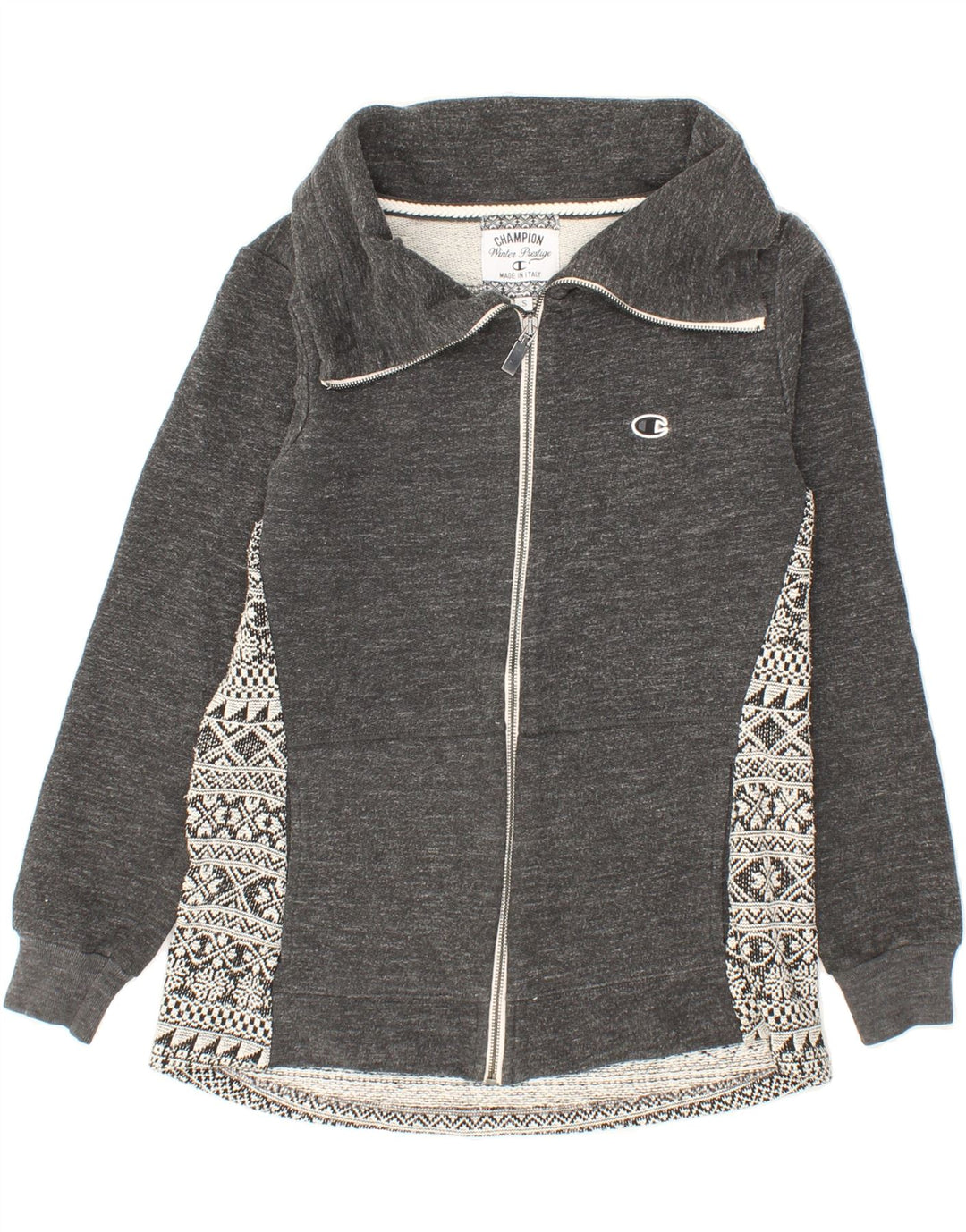 CHAMPION Womens Tracksuit Top Jacket UK 10 Small Grey Fair Isle Cotton Vintage Champion and Second-Hand Champion from Messina Hembry 