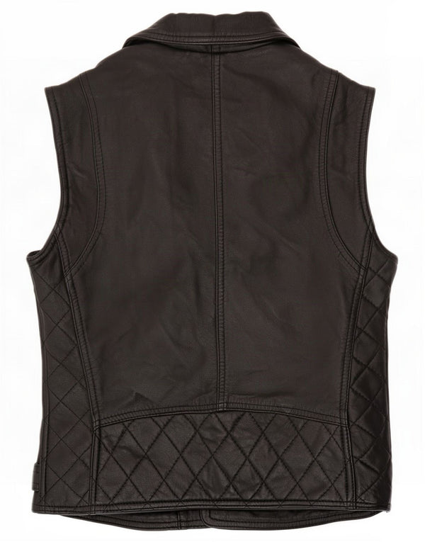 Vintage Womens Biker Leather Gilet UK 8 Small Black