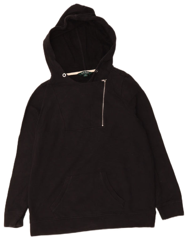 Ralph Lauren Dame Oversized Zip Neck Hoodie Jumper UK 10 Small Black