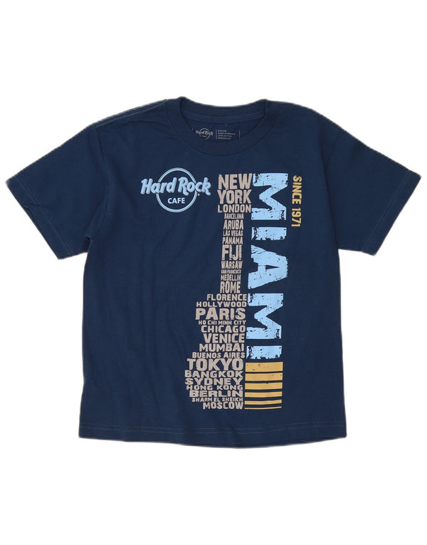 Hard Rock Cafe Dame Miami Grafisk T-Shirt Top UK 12 Medium Navy Blue