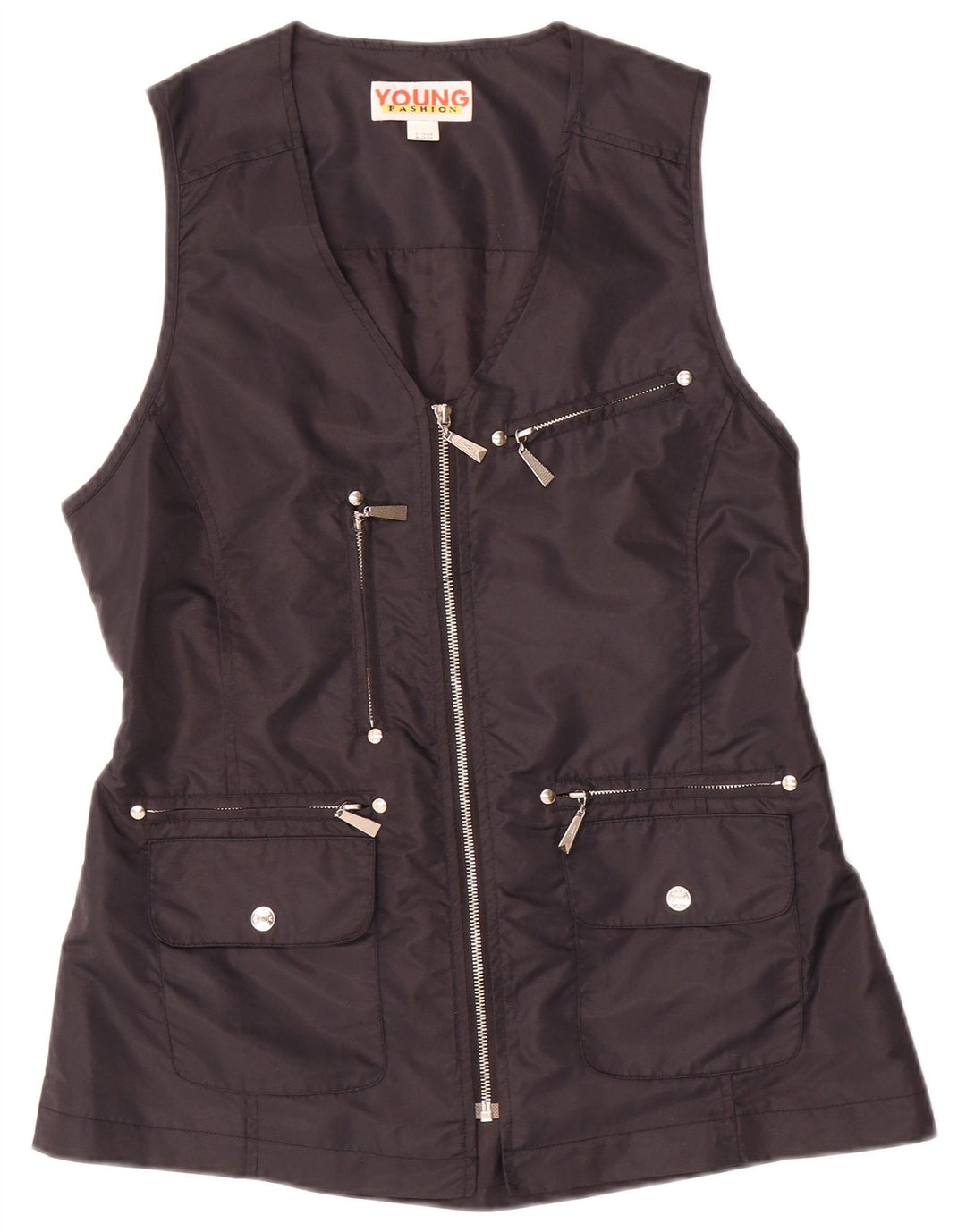 VINTAGE Womens Utility Gilet UK 10/12 Medium Black Polyamid