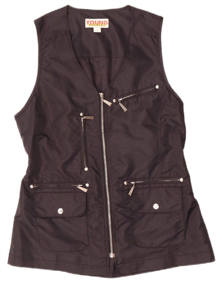 VINTAGE Womens Utility Gilet UK 10/12 Medium Black Polyamid
