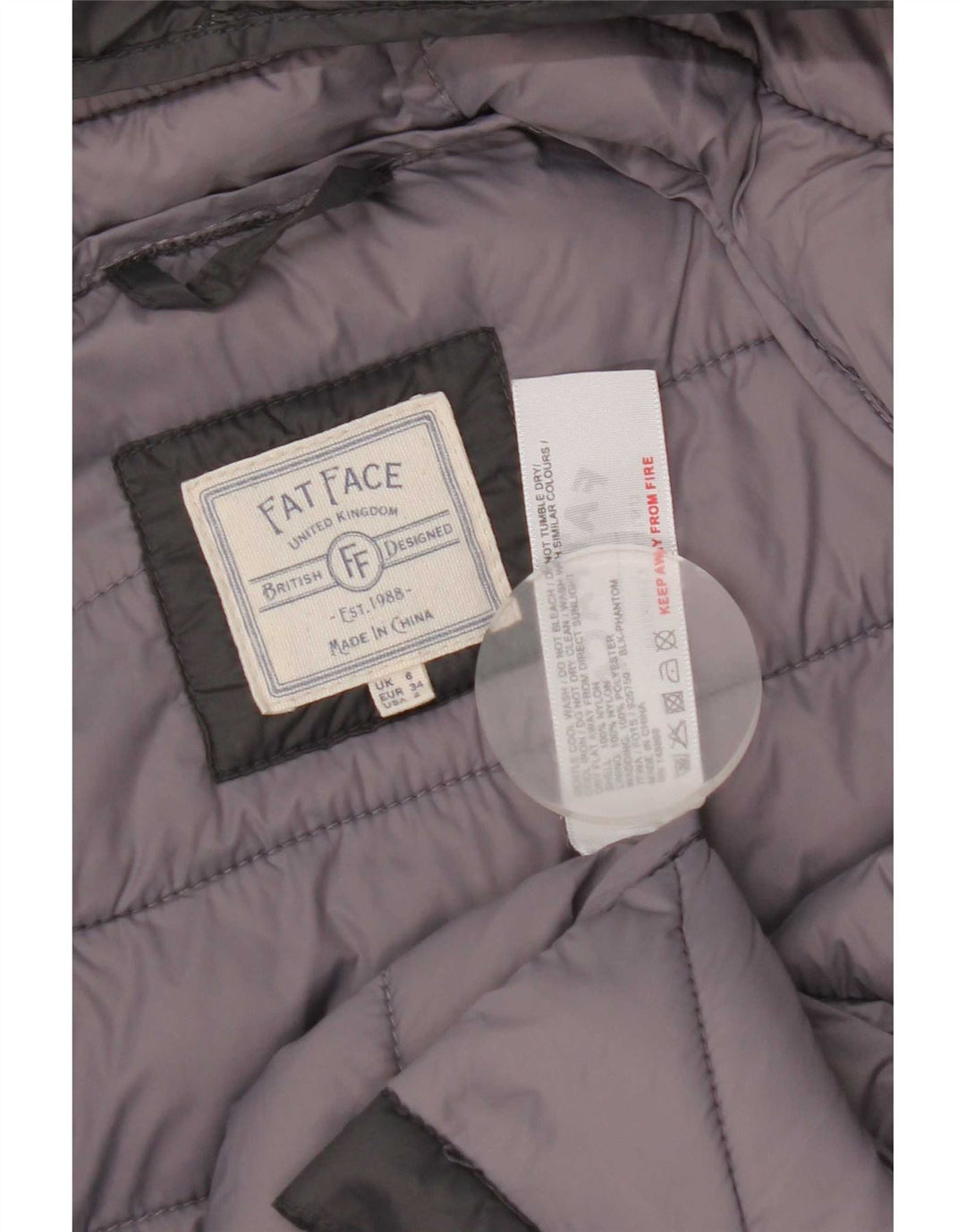 Fat Face Dame Hætte Polstret Jakke UK 6 XS Grå Nylon