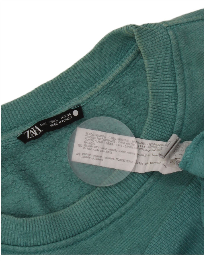 Zara Dame Grafisk Oversized Sweatshirt Jumper UK 16 Stor Blå Bomuld