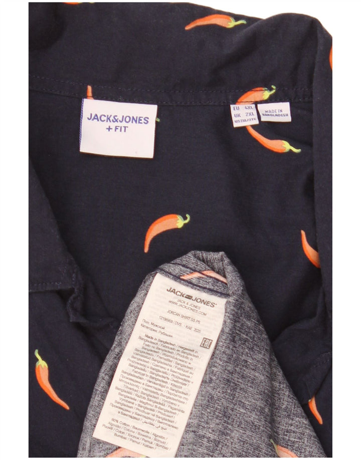 Jack & Jones Herre abstrakt mønster kortærmet skjorte 2XL marineblå bomuld