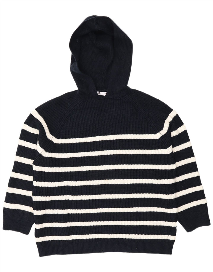 Zara Dame hættetrøje oversize sweater UK 14 Mellem marineblå stribet