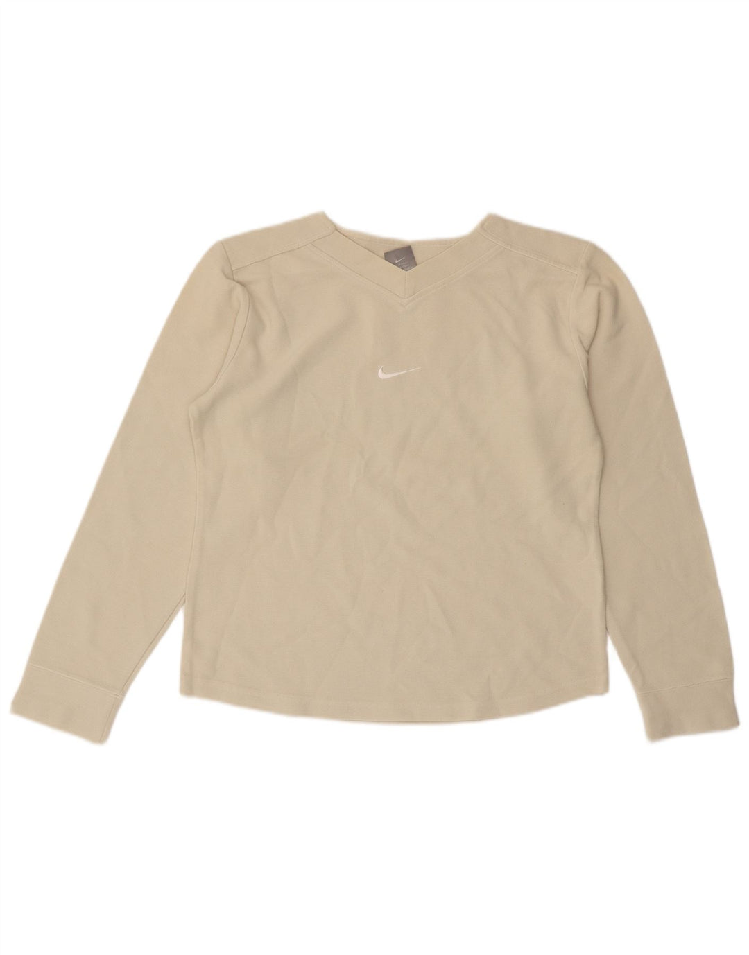 NIKE Dame Crop Top Langærmet UK 10/12 Medium Off White Bomuld