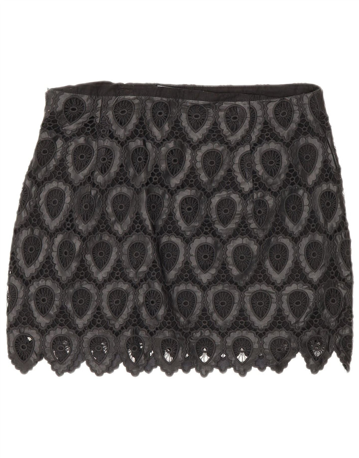 Zara Dame Mini Nederdel Large W30 Sort Geometrisk Polyester