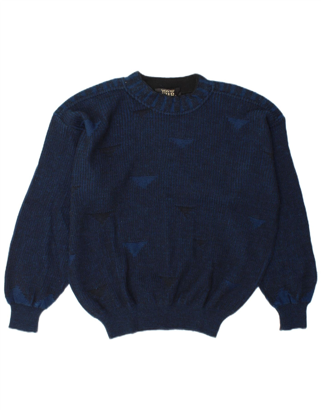 Vintage herre rund hals sweater stor marineblå geometrisk