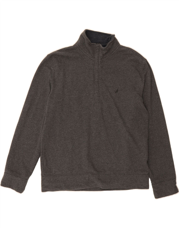 NAUTICA Mens Zip Neck Sweatshirt Jumper UK 14 Medium Grey Cotton Vintage Nautica and Second-Hand Nautica from Messina Hembry 