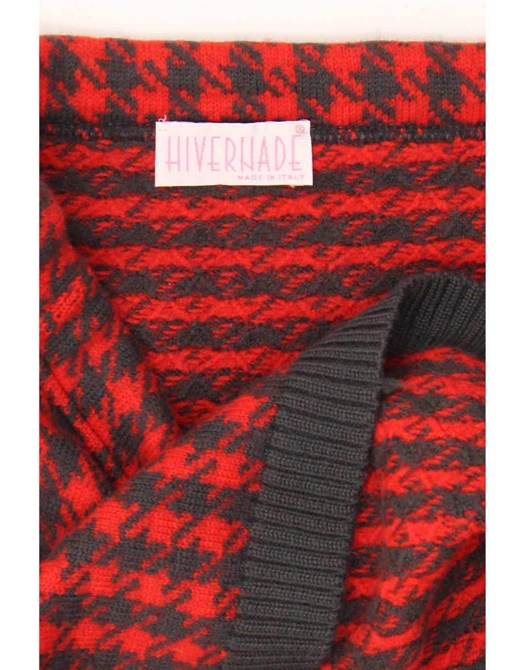 Vintage strikket blyantnederdel til kvinder W30 Medium Red Houndstooth