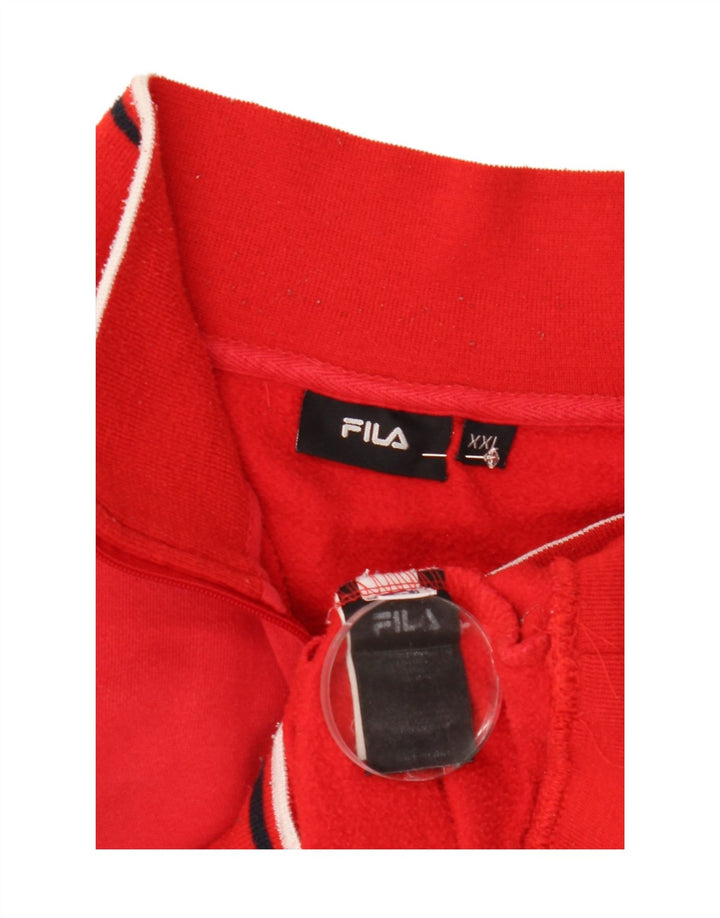 Fila Herre Grafisk Zip Neck Sweatshirt Jumper 2XL Rød Bomuld