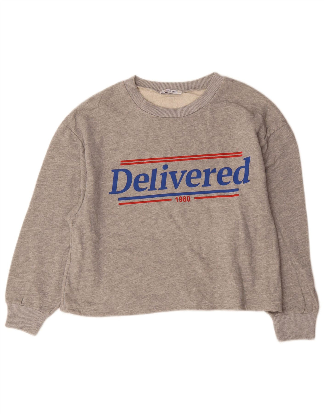 Zara Dame Grafisk Oversized Sweatshirt Jumper UK 10 Small Grå Flecked
