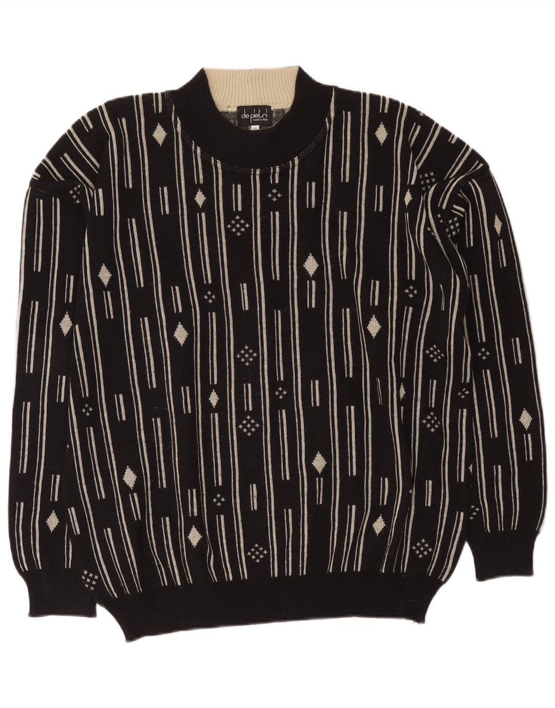 De Pietri Herre Crew Neck Jumper Sweater IT 48 Medium Sort Geometrisk
