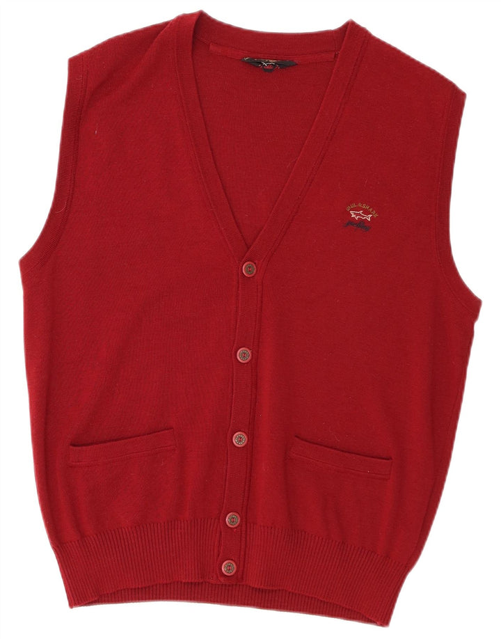 Paul & Shark Herre ærmeløs cardigan sweater Medium Bourgogne uld