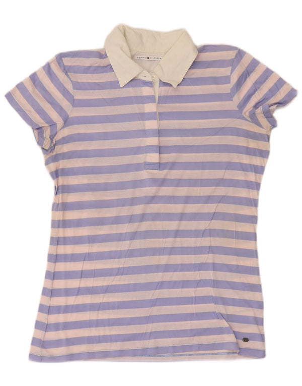 Tommy Hilfiger Dame Polo Shirt UK 12 Medium Lilla Stribet Bomuld