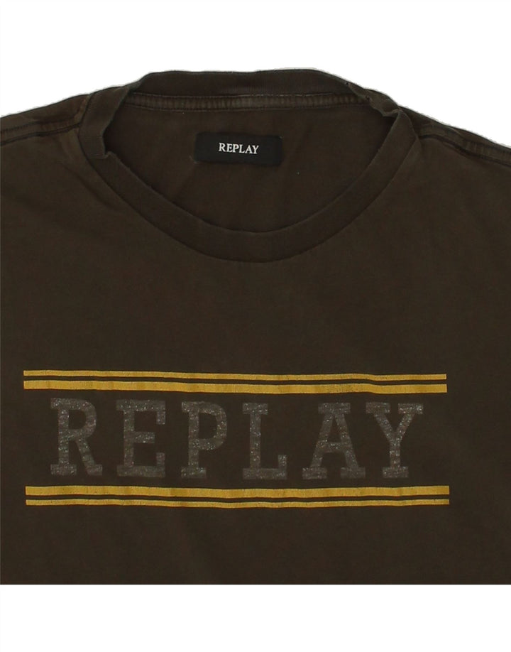 REPLAY Mens Graphic T-Shirt Top Medium Khaki Vintage Replay and Second-Hand Replay from Messina Hembry 