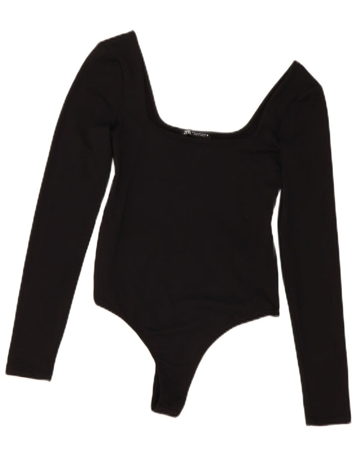 Zara Womens Bodysuit UK 12 Medium Black Polyamide