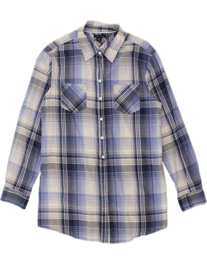 TOMMY HILFIGER Womens Longline Shirt UK 14 Medium Blue Check Vintage Tommy Hilfiger and Second-Hand Tommy Hilfiger from Messina Hembry 