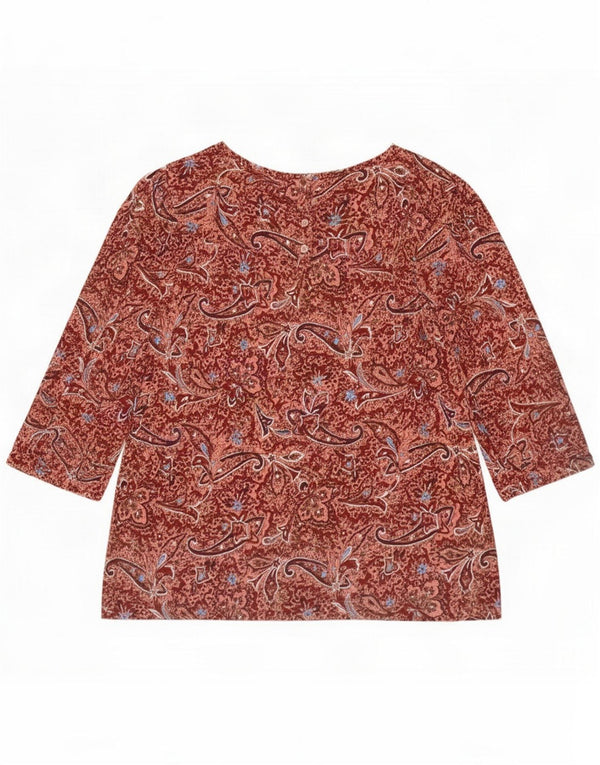 Fed Face Dame 3/4-ærmet bluse Top UK 12 Medium Rød Paisley Cotton