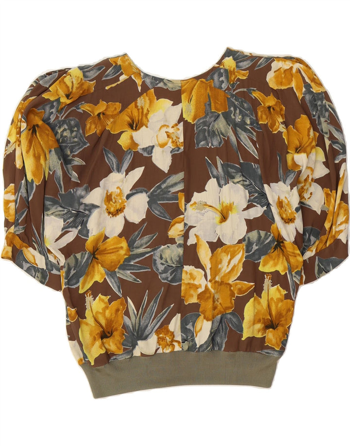 VINTAGE Womens Batwing Pullover Shirt Blouse IT 48 XL Brown Floral Vintage Vintage and Second-Hand Vintage from Messina Hembry 