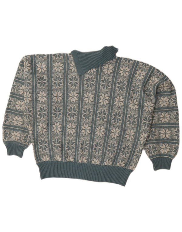 Lucia Womens Shawl Neck Jumper Sweater UK 18 XL Blue Fair Isle