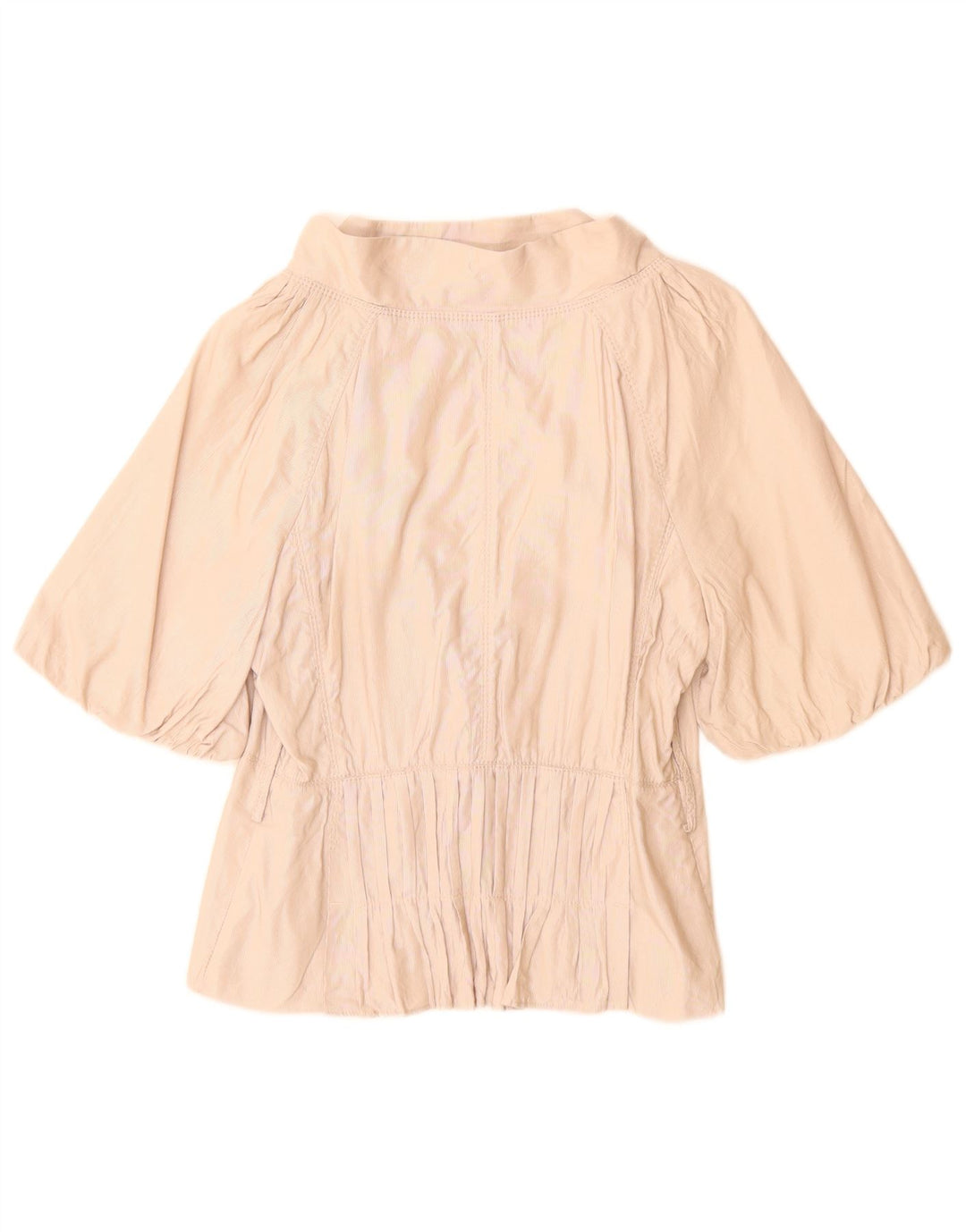 Zara Dame Kortærmet Blazer Jacket UK 16 Stor Beige Nålestribet Bomuld