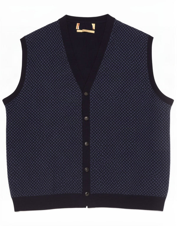 Vintage herre ærmeløs cardigan sweater stor marineblå geometrisk