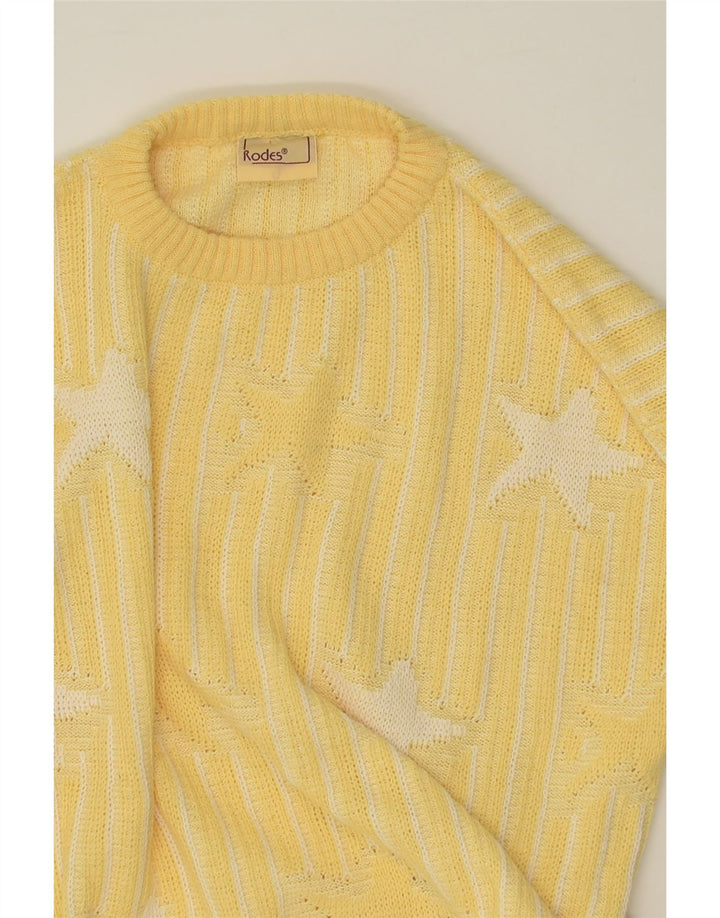 RODES Womens Crew Neck Jumper Sweater UK 16 Large Yellow Striped Cotton | Vintage Rodes | Thrift | Second-Hand Rodes | Used Clothing | Messina Hembry 
