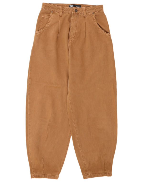 Zara Dameballon Højtaljede Jeans EU 36 XS W26 L28 Brun Bomuld