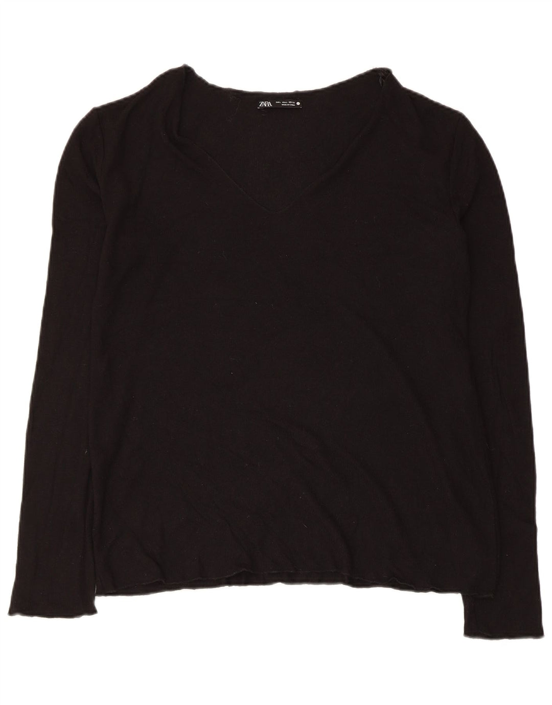 ZARA Dame V-hals sweater UK 16 Stor Sort Viscose