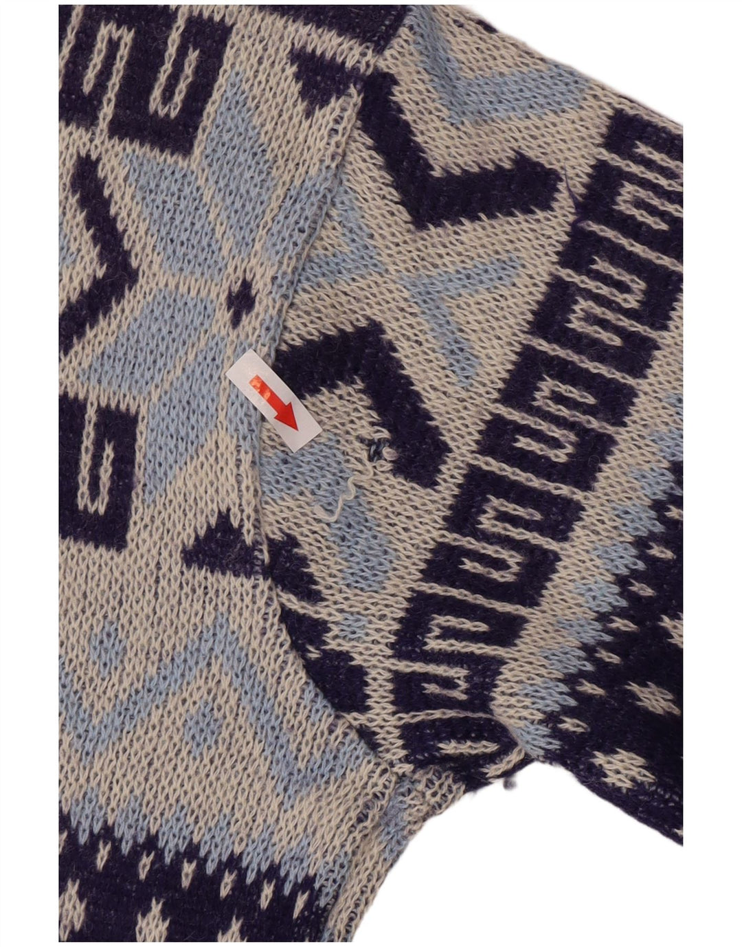 Vintage herre rund hals sweater medium marineblå geometrisk
